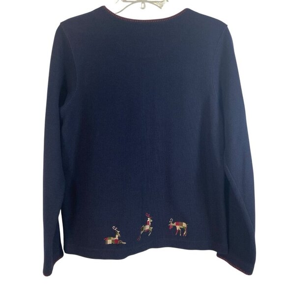 Christopher & Banks Cardigan Sweater Full Zip Size Large - READ- Blue Reindeer - Picture 2 of 5